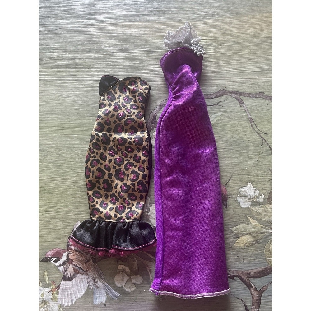 Barbie Doll Clothes Lot - Cheetah Leopard Print Dress, Purple Shimmer Gowm